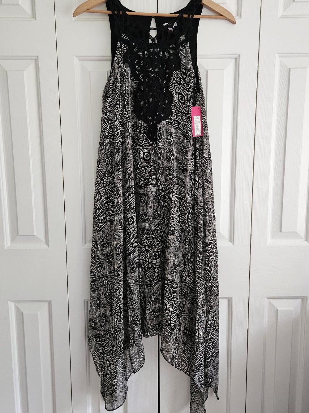 xhilaration Black and White Printed Dress with Crochet Yoke